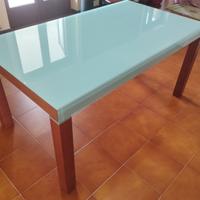Tavolo design moderno legno e vetro temperato