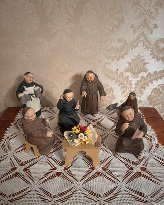 lotto 6 pupazzi frati in ceramica vintage