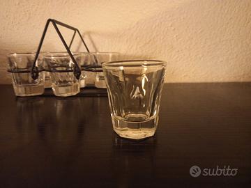 6 bicchierini in vetro con porta bicchieri