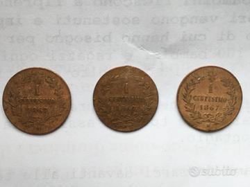 3 monete da 1 centesimo 1867
