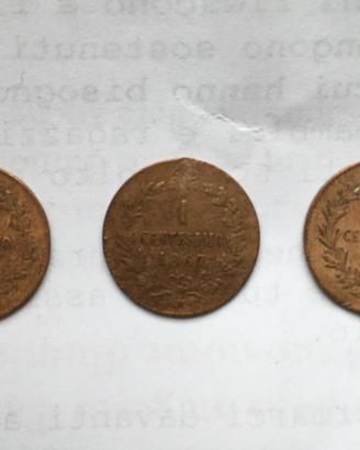 3 monete da 1 centesimo 1867