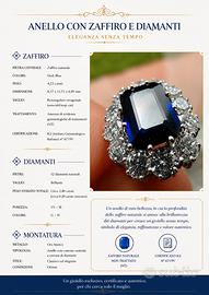 Anello in oro bianco zaffiro blu naturale diamanti