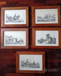 Serie di 5 stampe antiche, dipinti bjucolici