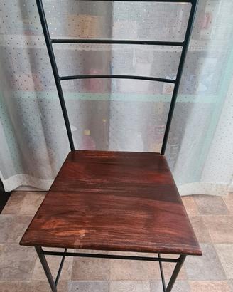 4 sedie legno e ferro battuto 