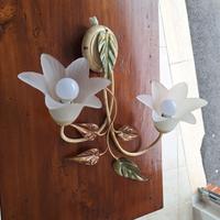 Applique Shabby Chic a 2 Luci - Fiori e Foglie