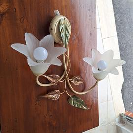Applique Shabby Chic a 2 Luci - Fiori e Foglie