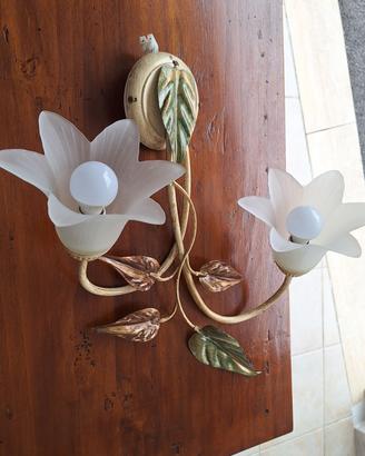 Applique Shabby Chic a 2 Luci - Fiori e Foglie