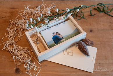 Packaging fotografico in legno stampe 15x20 e USB