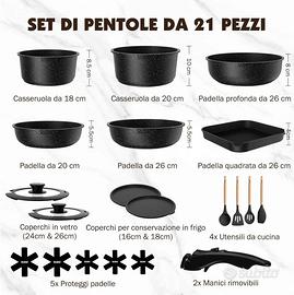 set di pentole e padelle 21 pezzi