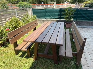 Tavolo + panche 2 metri legno massello