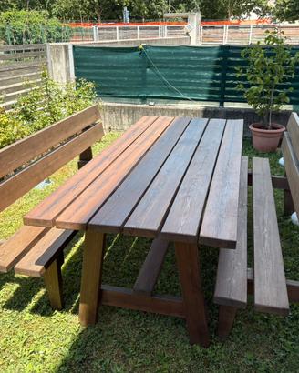 Tavolo + panche 2 metri legno massello