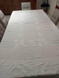 tovaglia di misto lino damascata vintage 