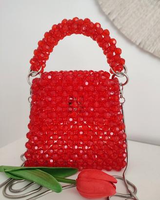 Mini borsa da sera o da cerimonia in perline rosse