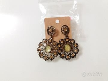 Orecchini donna lobo forato girasole giallo ambra