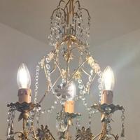 Lampadario classico in ottone e cristalli 3 luci