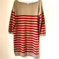 Abito/maglia lunga a righe beige e rossso, Pourmoi