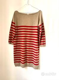 Abito/maglia lunga a righe beige e rossso, Pourmoi