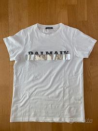 T-SHIRT BALMAIN JERSEY BIANCO, STAMPA ARGENTO