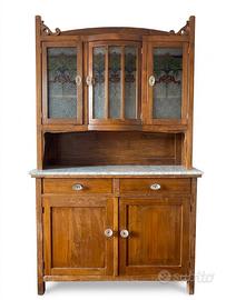 Vetrina/credenza in legno massello con marmo