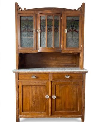 Vetrina/credenza in legno massello con marmo