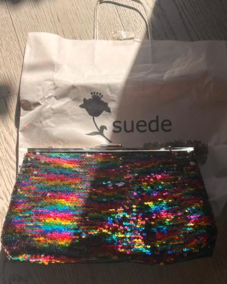 Pochette SUEDE Paillettes Arcobaleno - NUOVA