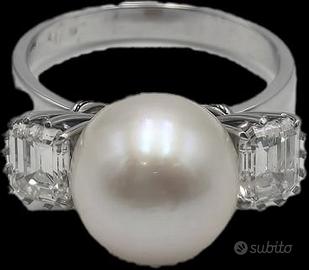 ANELLO ORO CON PERLA E 1 ct DIAMANTI
