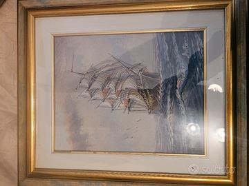 Quadro Marina Vintage - Veliero su Tela - Firmato 