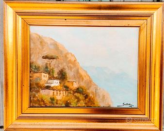 Quadro con paesaggio Amalfitano dipinto a olio.