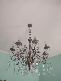 Lampadario in cristallo e peltro