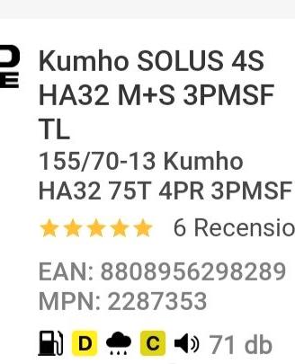 4 Pneumatici Khumo con cerchione.