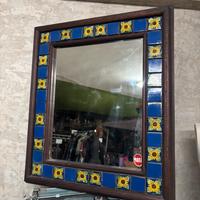 Specchio Vintage con cornice in Legno  e ceramica