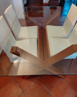 TAVOLO in VETRO e LEGNO