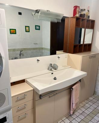 Bagno completo  di armadietto e lavabo e specchio