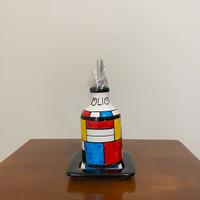 Oliera con piattino in ceramica dipinto a mano