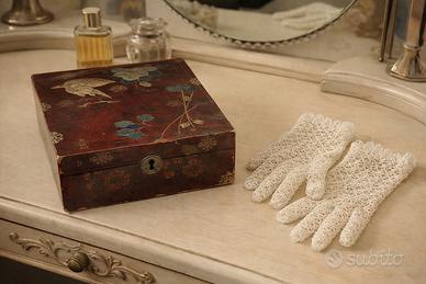 Set scatola e guanti chiacchierino antichi vintage