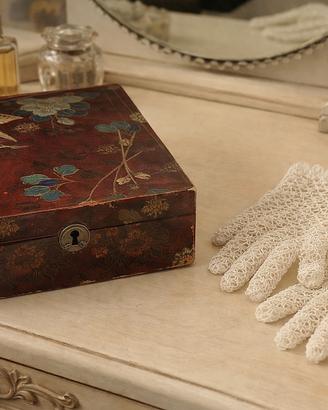 Set scatola e guanti chiacchierino antichi vintage