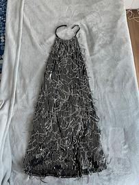 Vestito tubino nero con frange brillantinato