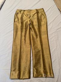 Pantaloni shantung seta color oro