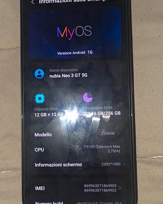 nubia neo 3 gt 12/256GB +scatola+ricevuta+omaggio