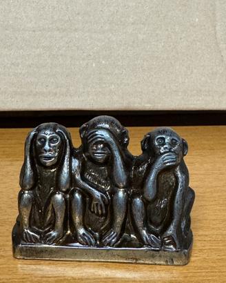 Statuetta in bronzo vintage LE 3 SCIMMIE SAGGE