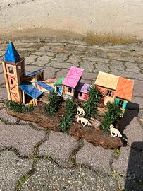 Presepe artigianale illuminato 40cm fatto a mano