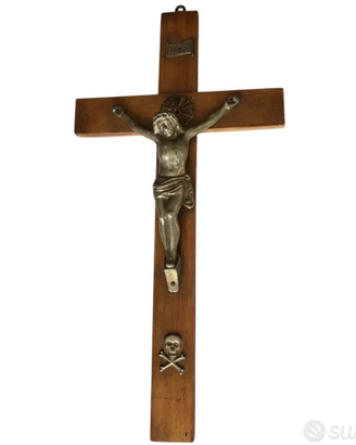Antico Crocifisso - Legno con teschio Memento Mori