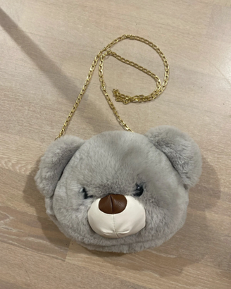 Borsa zainetto orso in ecopelliccia grigia