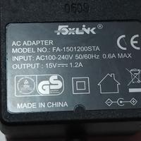 Alimentatore 15 Volt 1,2Amp Pin 5,5/2 +