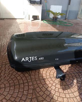 Baule tetto per auto Arjes 480 co barre portatutto