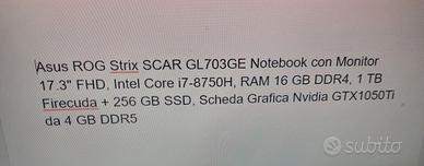 Asus ROG strix  GL703GE Notebook