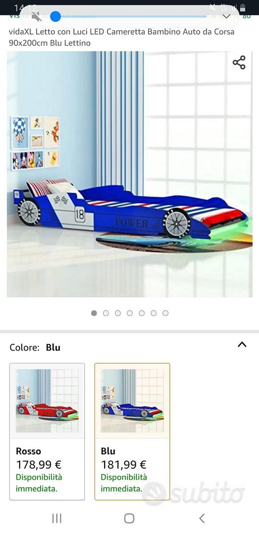 vidaXL Letto Bambini Auto da Corsa 90x200 cm Blu