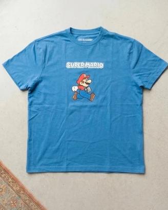 T-shirt Super Mario originale blu stampa grande