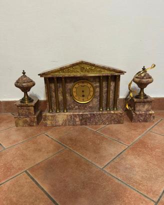 Orologio da camino in marmo e bronzo Vintage