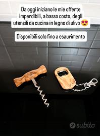 Cavatappi apribottiglie portachiavi legno di ulivo